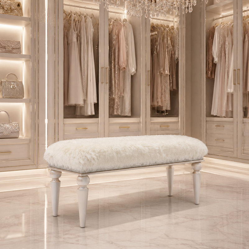 Banc d'appoint en fausse fourrure Glimmering Heights - Ivoire