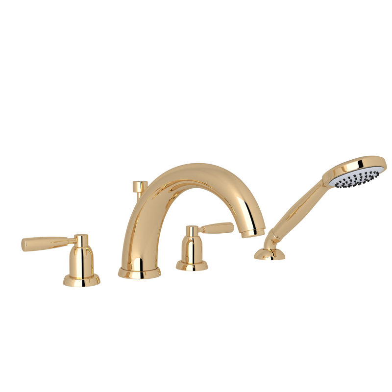 Holborn 4-Hole Deck Mount Tub Filler With U-Spout, English Gold, Lever Handle
