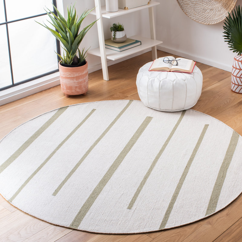 Estref Hand Woven Cotton Striped Rug, Round 6'