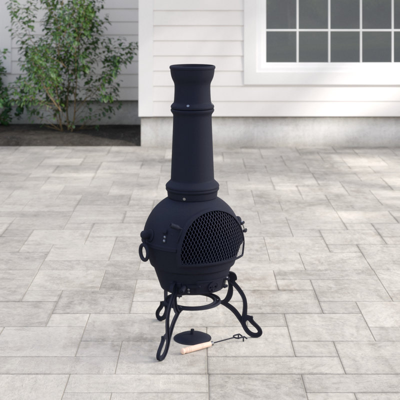 Toledo Column Cast Iron Smokeless Chimnea, Black, 129cm H x 45cm W x 45cm D