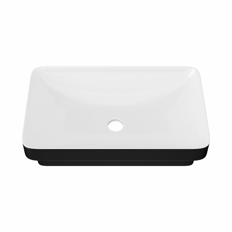 Semi-Recessed Bathroom Ceramic Sink, White/Black