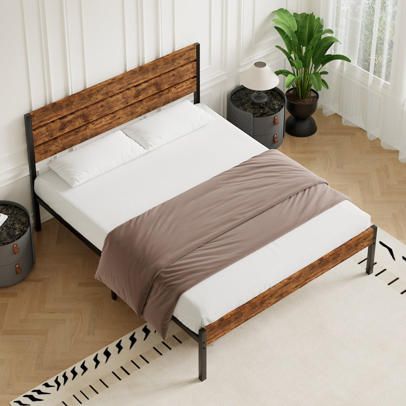 Twin Bed Frame, Retro Brown, European Double (140 x 200 cm)