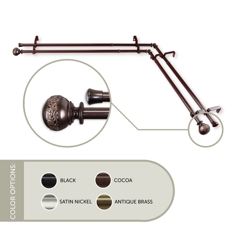 Tringle à rideaux double coin de fenêtre Solon, L 48 po x l 84 po, Cacao