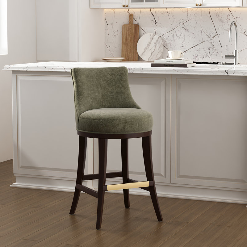 Tabouret de bar en chenille Lucia, Tabouret de bar (siège d'une hauteur de 29,4 po), Vert feuille, 1