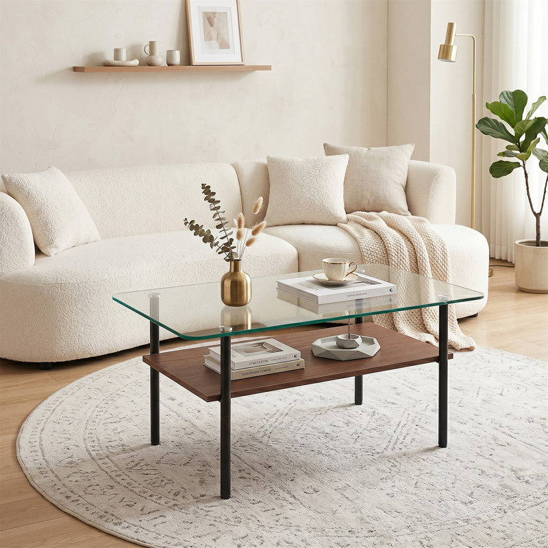 Modern glass coffee table, Clear / Black