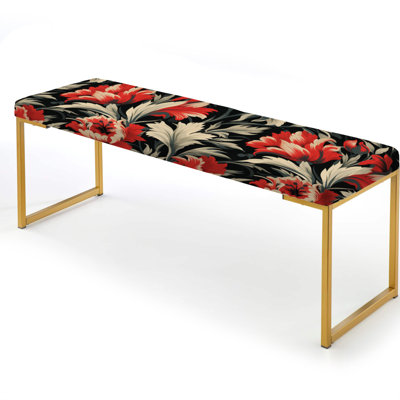 Red And Beige Victorian Ikat Legacy Flowers - Ikat Upholstered Gold Bench