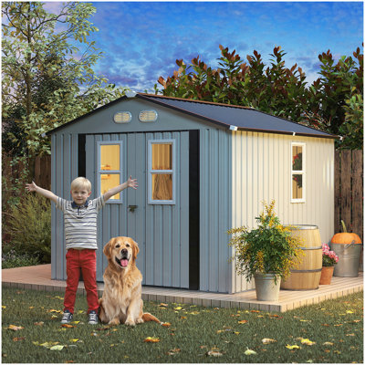 Outdoor Storage Shed, 8x8 protective film, four daylight Windows Lockable Doors,A practical and thoughtful gift,two colors can be freely selected white storage sheds