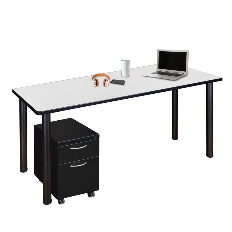 Regency Kee Mobile Desk with Storage, 29" H x 66" W x 24" D, White/Black