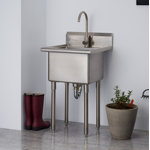 TRINITY EcoStorage 21.5 in. W x 49.3 in. H x 24 in. D NSF Stainless Steel Utility Sink w/ Faucet