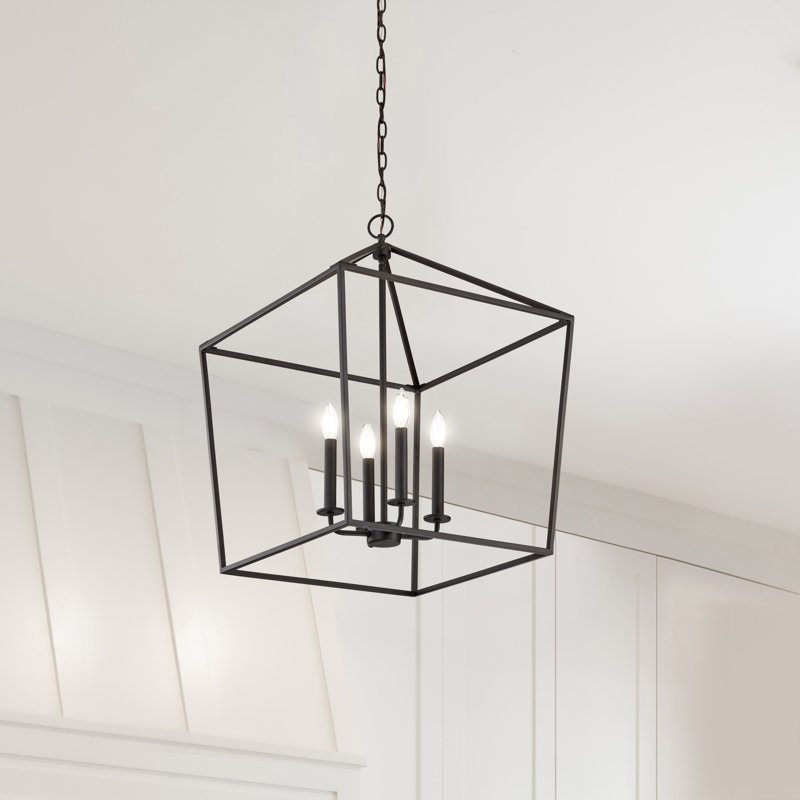 Lustre rectangulaire 4 lumières Azair, H 24,13 po x l 17 po x P 17 po, Noir mat
