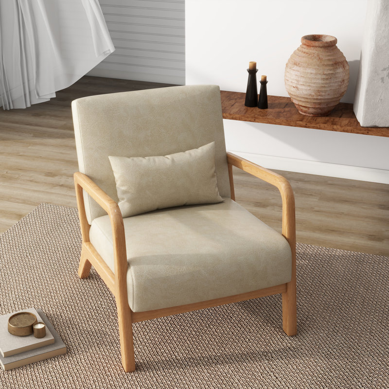 Jyrin 64.5Cm Wide Armchair, Natural Wood, Chanton Cream White Faux Leather