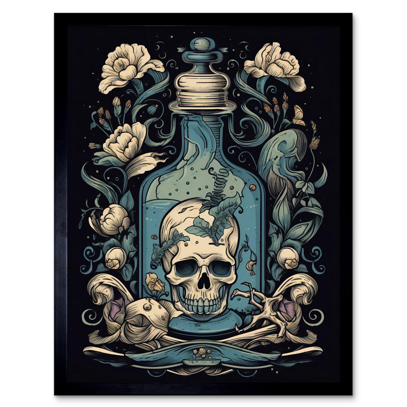 Munhall Skull Glass Jar And Flowers Tattoo Ink Body Art Americana 50s - Single Picture Frame Print