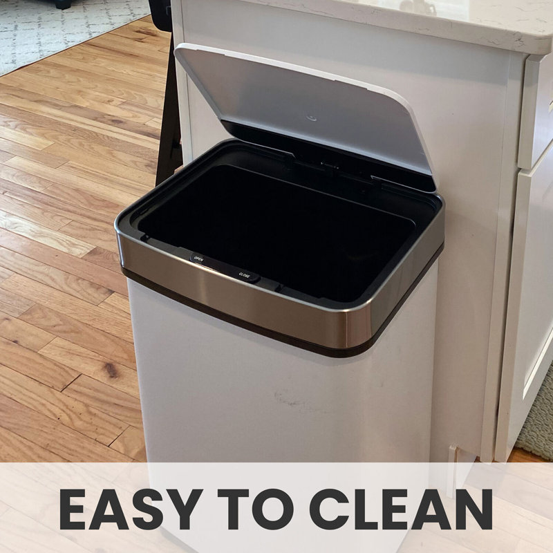 Aluminum Motion Sensor Kitchen Trash Can - 13.2 Gallons, White/Silver