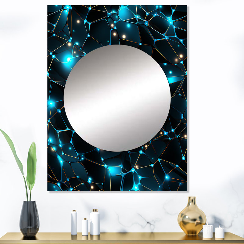 Milliani Blue Quantum Matrix Vision Geometric - miroir mural décoratif géométrique, grand miroir moderne, impression sur métal