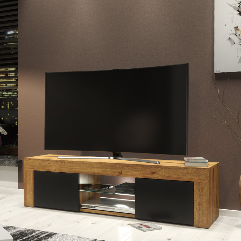 Camon Unfinished TV Stand for TVs up to 48", Oak/Black