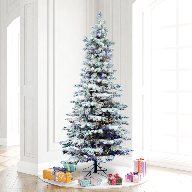 Utica Flocked Fir Slim Artificial Christmas Tree, 7.5' H