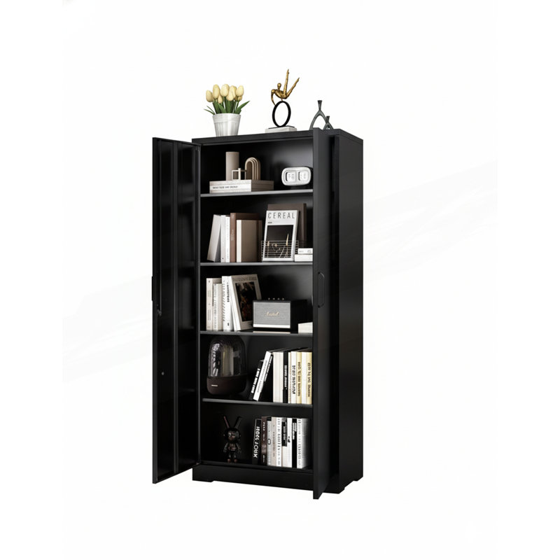 Armoire de rangement en métal avec portes verrouillables et 4 tablettes réglables, Noir