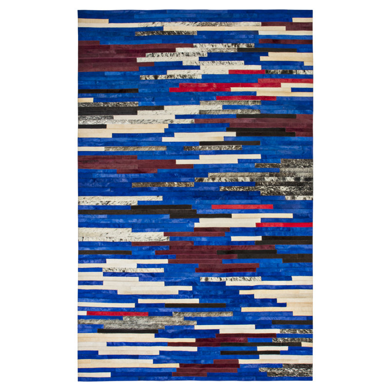 Tapis bleu / rouge / ivoire fait à la main, 8 x 10