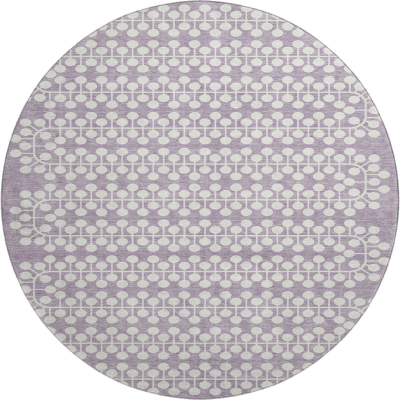 Premium Machine Washable Mayfield AMF2247 Geometric Rug, 8' Round, Lavender