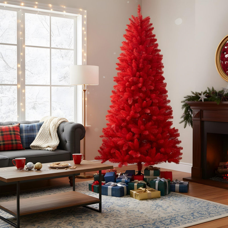 Arbre de Noël moderne 7 pi en PVC rouge, H 7 pi