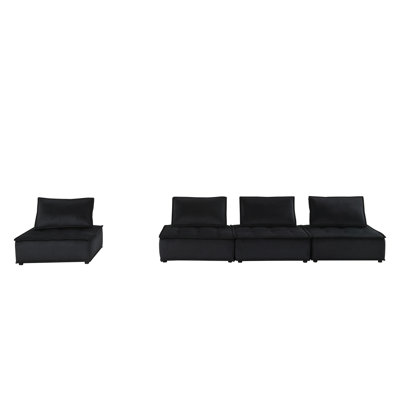 Anna 120" Black Velvet 4 Pc Sectional Sofa