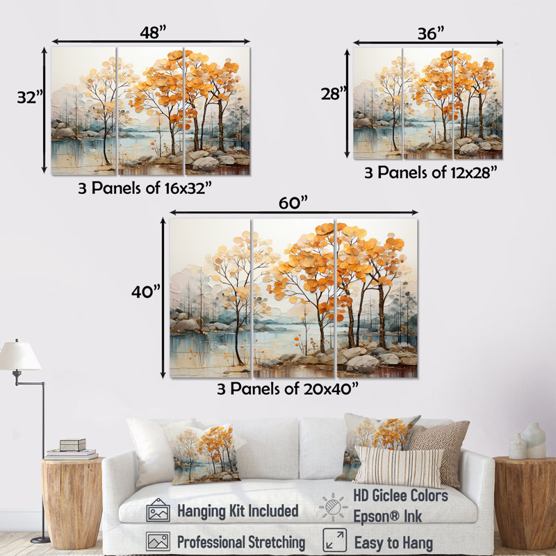 «Gilded Beauty Maple Tree II», ensemble d'art mural érable, H 28 po x l 36 po x P 1 po
