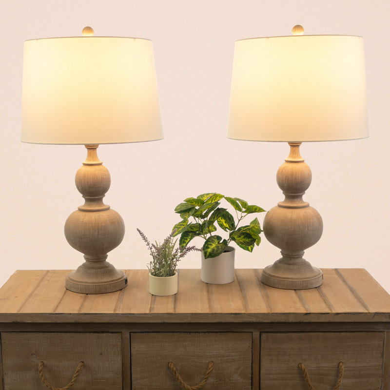 Brigands USB Table Lamp Set - Rustic Lamps with USB Charging Ports and LED Bulbs Included