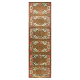 1920s Brown Green Red Rose Antique American Hooked Rug 5' x 16' Folk Art Carpet