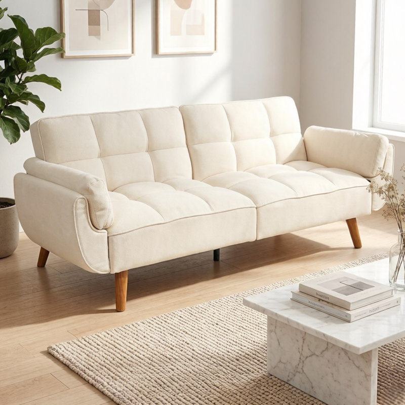 Edriel 75.39" Futons Upholstered Convertible Sofa, Beige