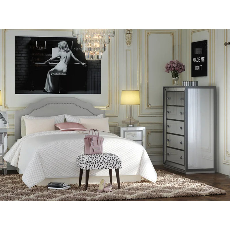 Queen Headboard, Grey Fabric Covering, Iron Frame, Adjustable Within 5 Inches, 52.5" H X 60.68" W 3" D Size Fabric, To Fit Mattress Height,