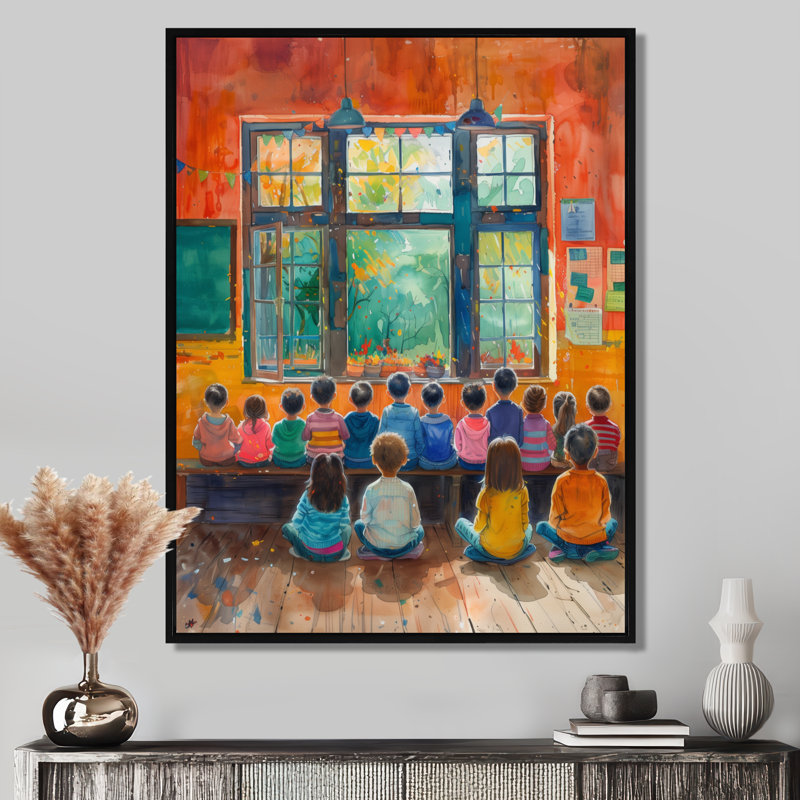 Impression d'art mural orange et bleu Creative Classroom School II - Écoles, H 40 po x l 30 po x P 1,5 po