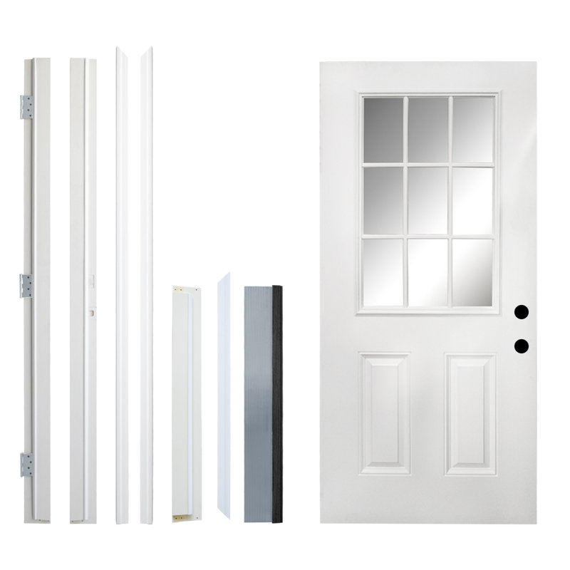 Porte d'entrée en fibre de verre 36 x 80 Modern Modern Doors, 9 Lite Low-E Glass