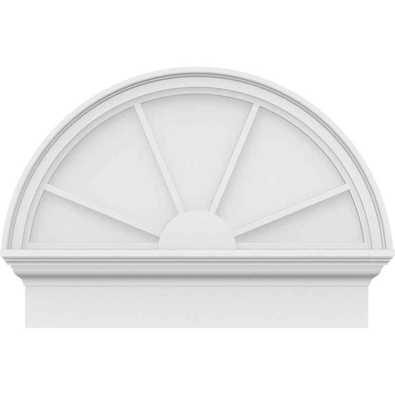 Architectural grade 4-spoke PVC pedimented semi-circle, H 19 3/4 po x l 26 po x P 2 3/4 po