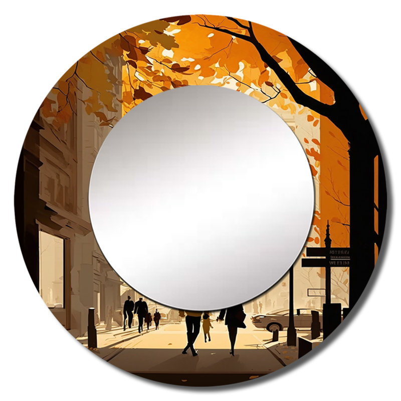 «New York Love In Autumn», grand miroir décoratif rond, art mural en métal imprimé, 23 po x 23 po