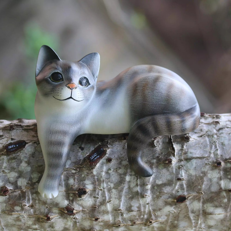 Figurine en bois pour chat watchful Erhart, Gris