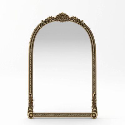 37"Arch Vintage Relief Mirror Wall Hanging Elegant Decorative Mirror for Home Decor Retro Beautiful Design,Perfect for Living Room Bedroom and Hallway