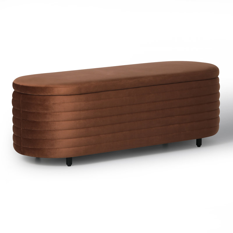 Banc de rangement rembourré en polyester Farrah, H 18,1 po x l 54 po x P 19 po, Brun