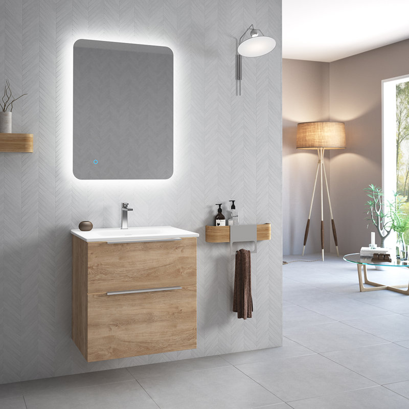 Ensemble de meuble-lavabo simple mural 24 po Dalia, Chêne naturel