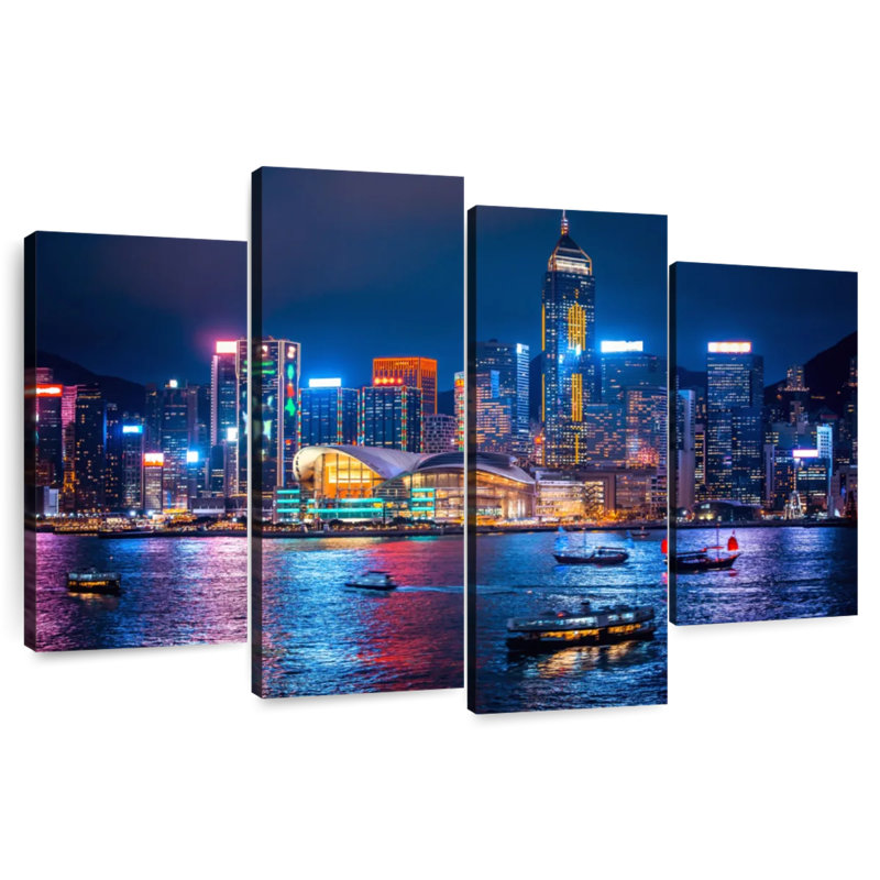 Illuminée de la ville de Hongkong, H 32 po x l 52 po