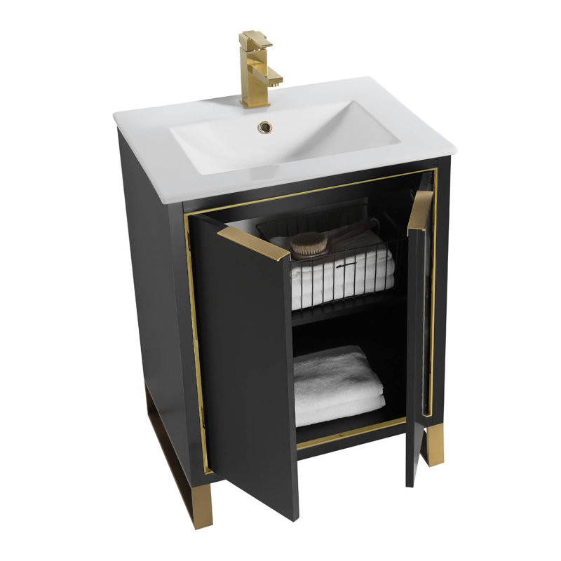 24'' Single Bathroom Vanity Set, Matte Black, Satin Brass