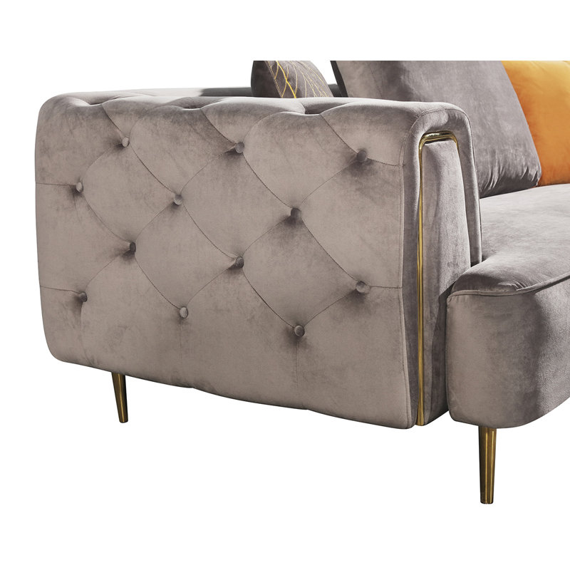Gray Velvet Accent Chair with Wood Frame and Metal Legs