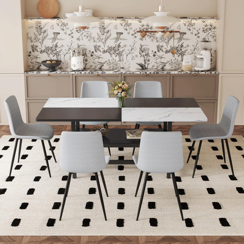 Ensemble de table de salle à manger rectangulaire, ensemble de table de salle à manger 71 po avec chaises rembourrées et tablette de rangement