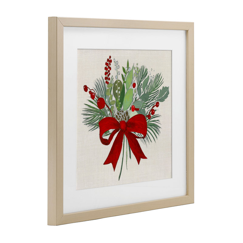 «Merry Berry Bow», reproduction imprimée sous verre, conception de Tava Studios, Cadre de récolte en pin, H 16 po x l 16 po