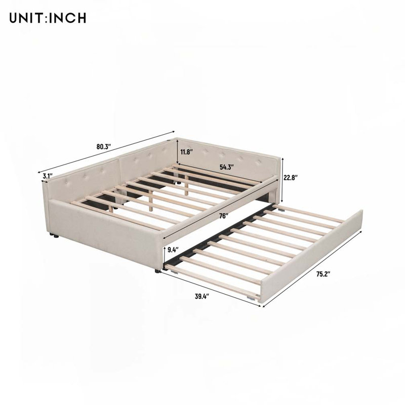 Lit de jour rembourré avec couchette, USB, Complet/Double