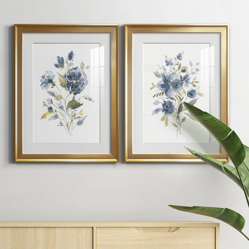 Linen Botanical I - ensemble de 2 reproductions, Blanc, H 49 po x l 18,5 po x P 1,5 po, Papier encadré doré