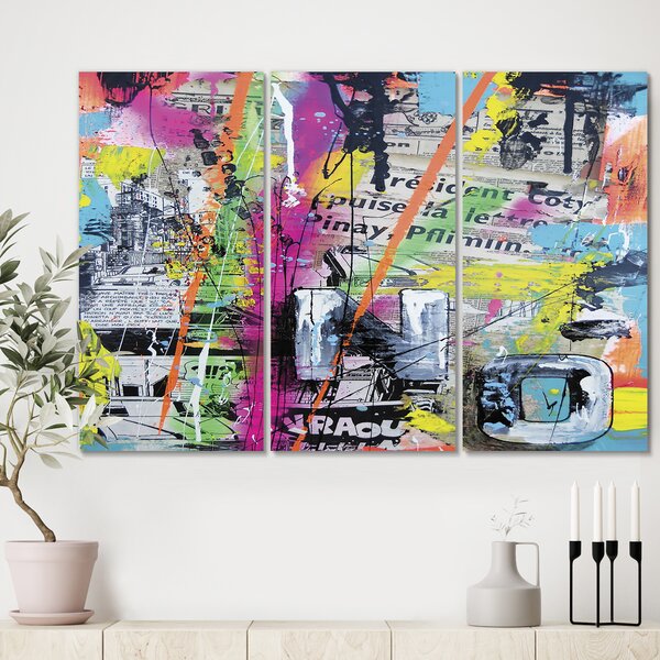 Old Style Newspaper Street Art Collage IV' - Picture Frame Print on Canvas East Urban Home Format: Gold Framed, Size: 46 H x 36 W x 1.5 D