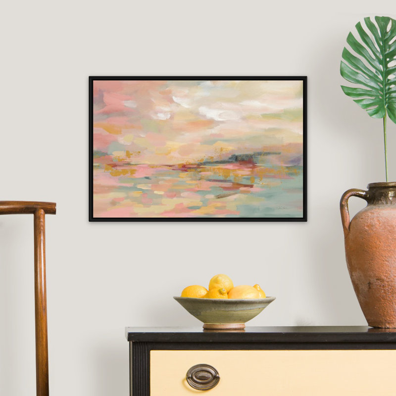 " Pink Waves ", Floater Framed Print, 18" H x 26" W, Black