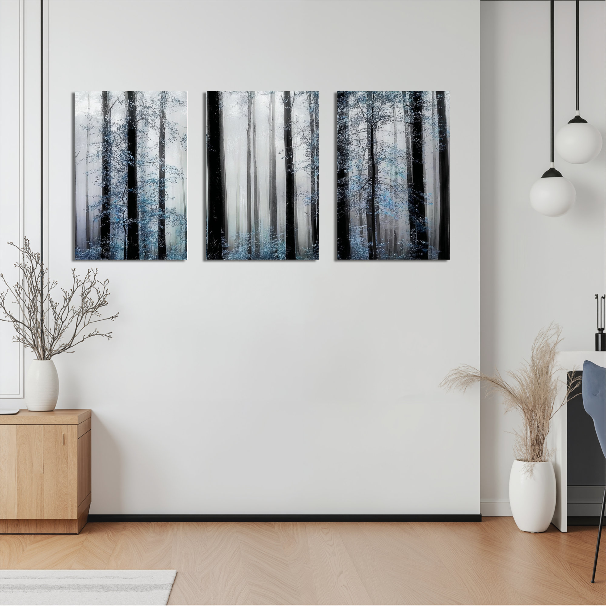 Winston Porter Misty Forest Trees Blue And Grey Abstract Landscape ...