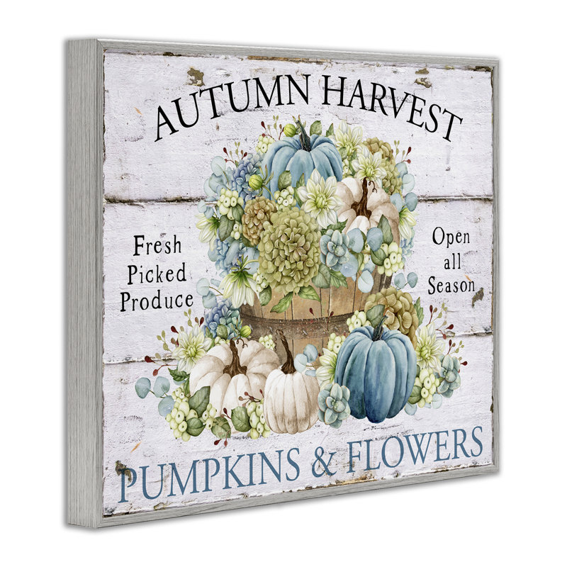 Art mural sur toile, "Pumpkins & Flowers Harvest" par Creatif Belle, Estampe numérique Farmhouse, H 11 po x l 14 po