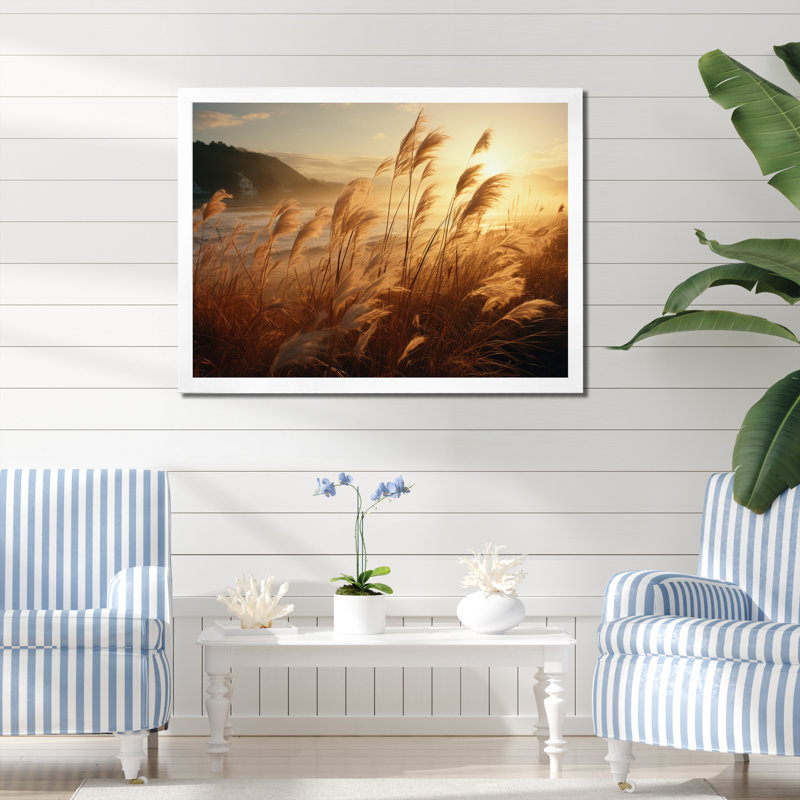 Brise de plage au lever du soleil VI - impression, H 30 po x l 40 po x P 1,5 po, Cadre photo blanc